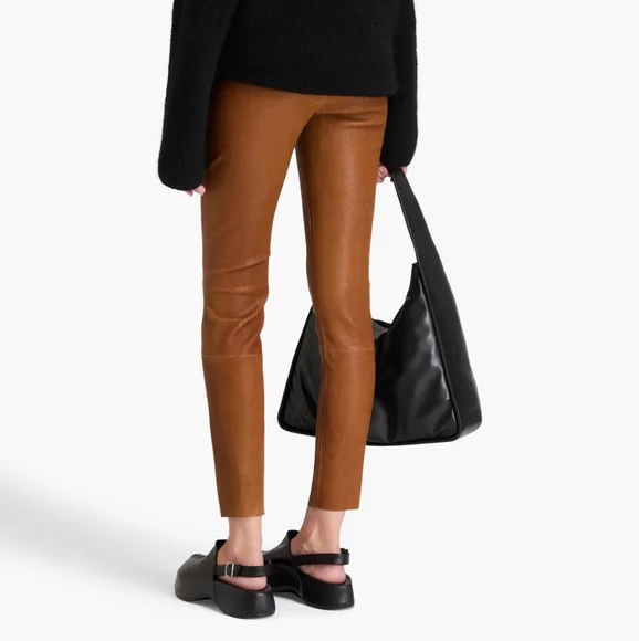 PAIGEPantsWomen Real Cowhide Leather Brown Pullon Pants Legging